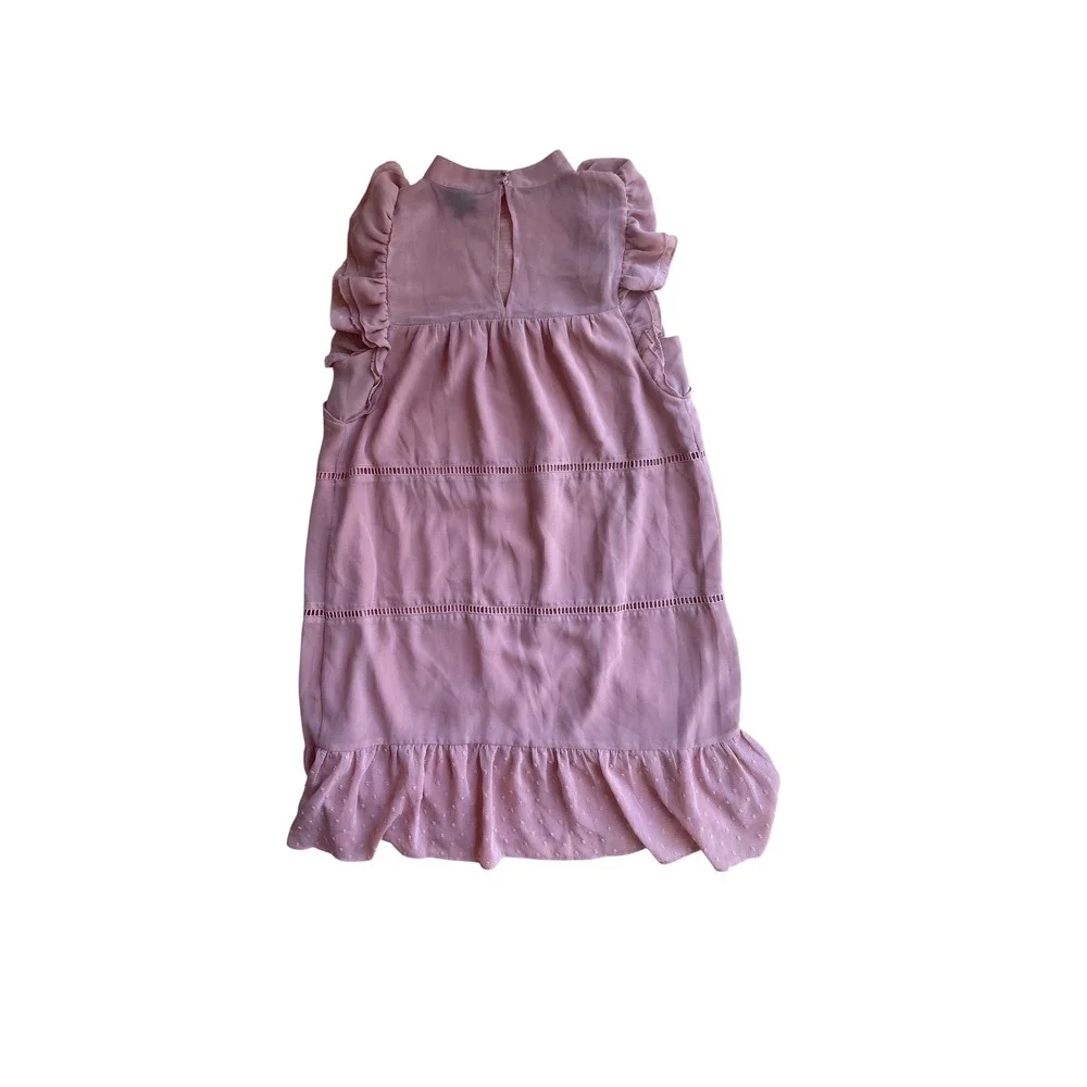 Who What Wear Pink Ruffle Mock Neck Tiered Swiss Dot Dress Womens Small
